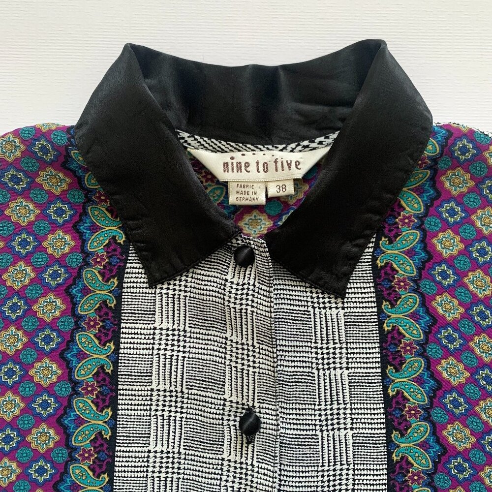 Vintage Nine to Five Herringbone Paisley Button Up Blouse Top Office Grandma - Picture 3 of 14